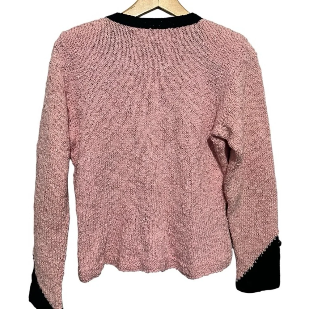 Vintage Arlin NY Women's Pink and Black Cardigan Sweater Size 6 - Picture 3 of 6